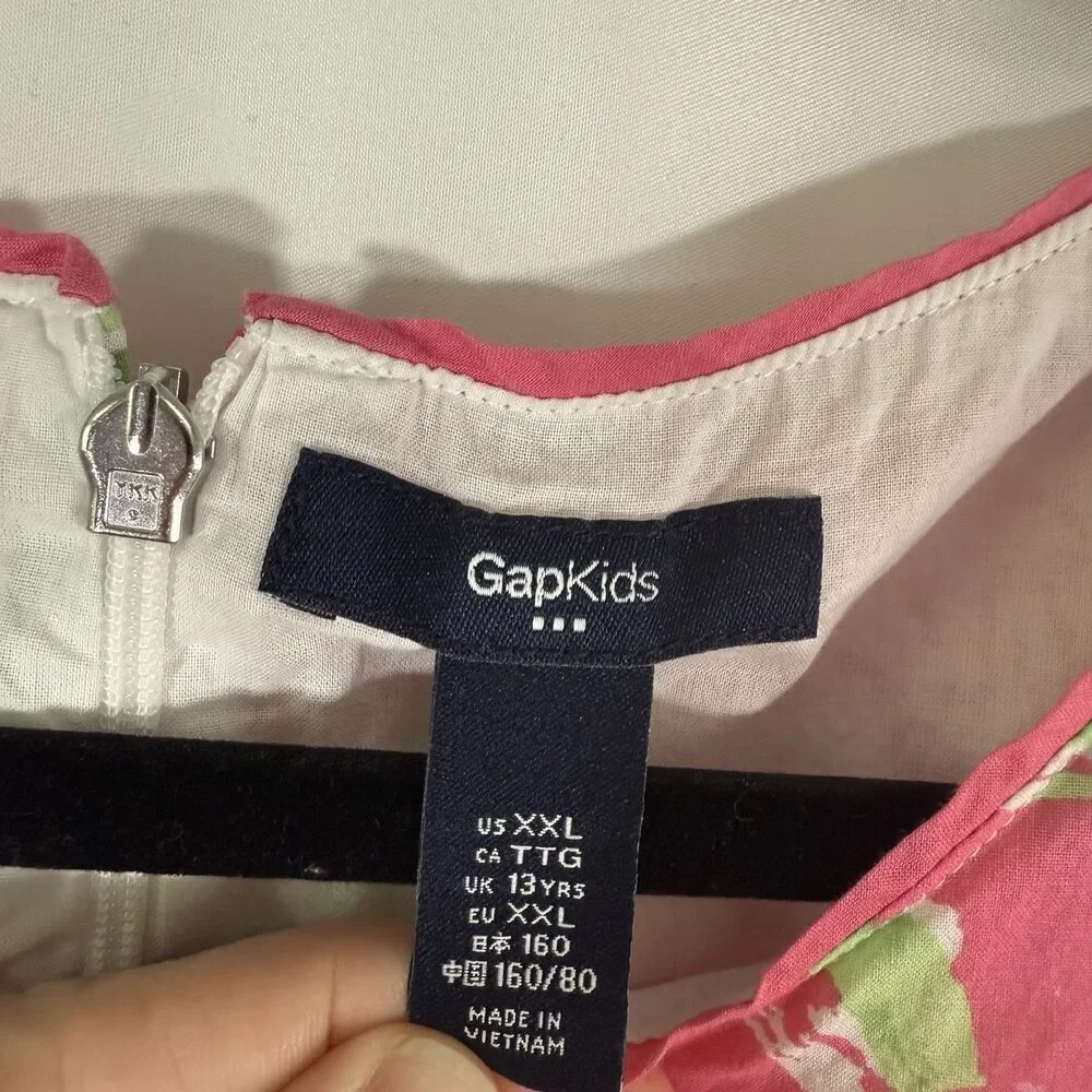 Gap Kids Dress Girls XXL Pink Floral Sleeveless Zip Back Round Neck 100% Cotton
